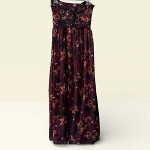RU Apparel Strapless Dark Floral Maxi Size Small Romantic Dark Whimsy Y2K
